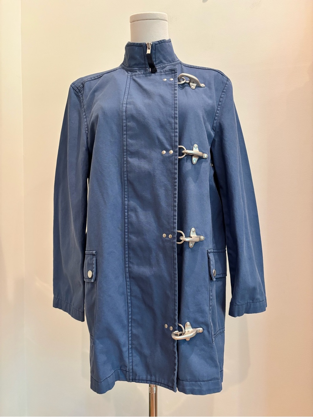 Vtg Canvas Fireman’s Jacket Blue Silver Cotton 90s Size Medium